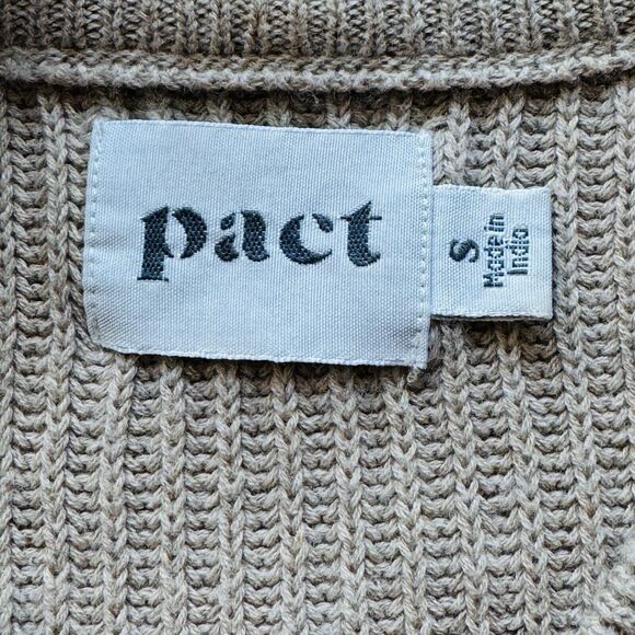 Pact V-Neck Cable Knit Sweater Organic Cotton Wool Size S Beige Sustainable - Picture 2 of 14